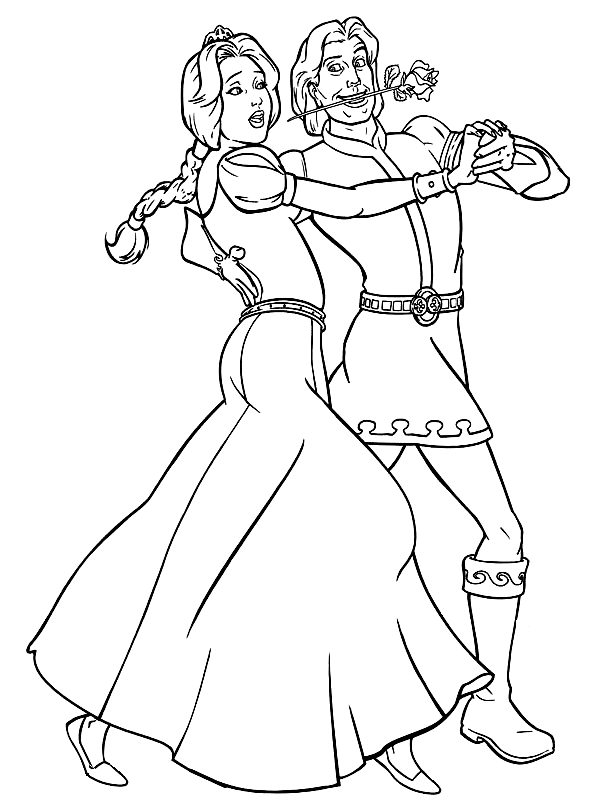 coloriage la princesse fiona danse avec charmant
